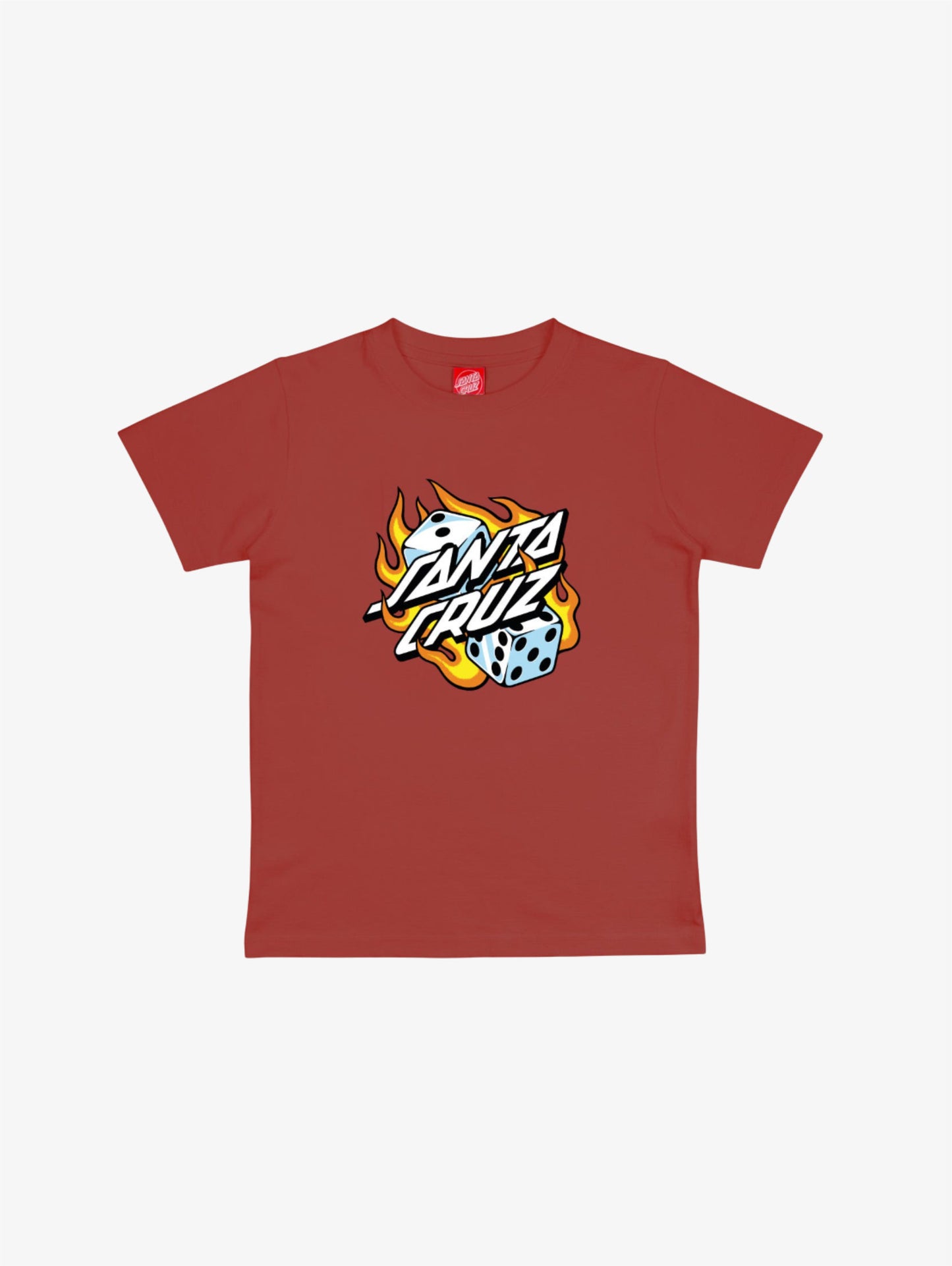 Youth Flaming Dice Dot T-Shirt Dark Rust